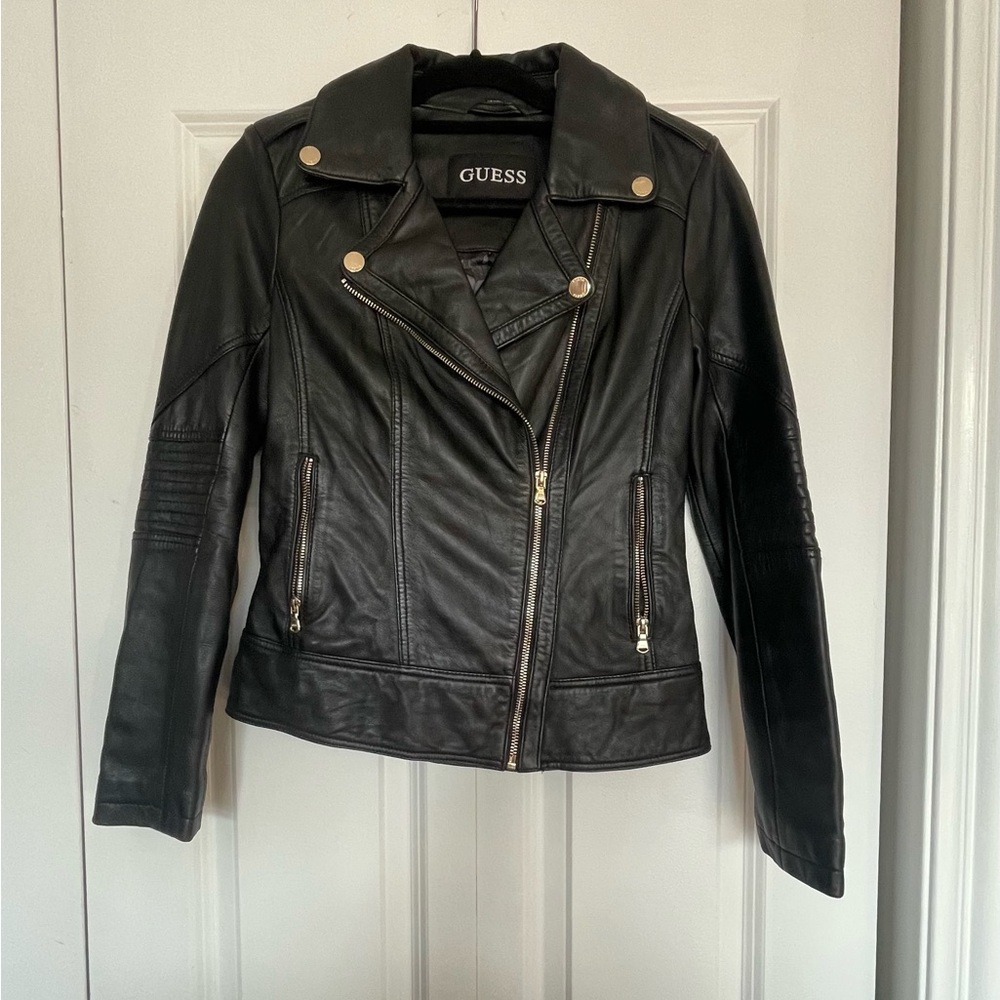 GUESS Black Moto Faux Leather Jacket Women's Size XS MSRP:$180 22LMU224